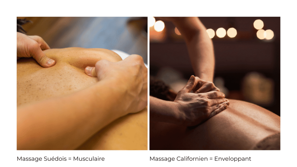 Comparaison entre massage suédois musculaire et massage californien enveloppant dans le cadre d’un massage anti stress à Paris